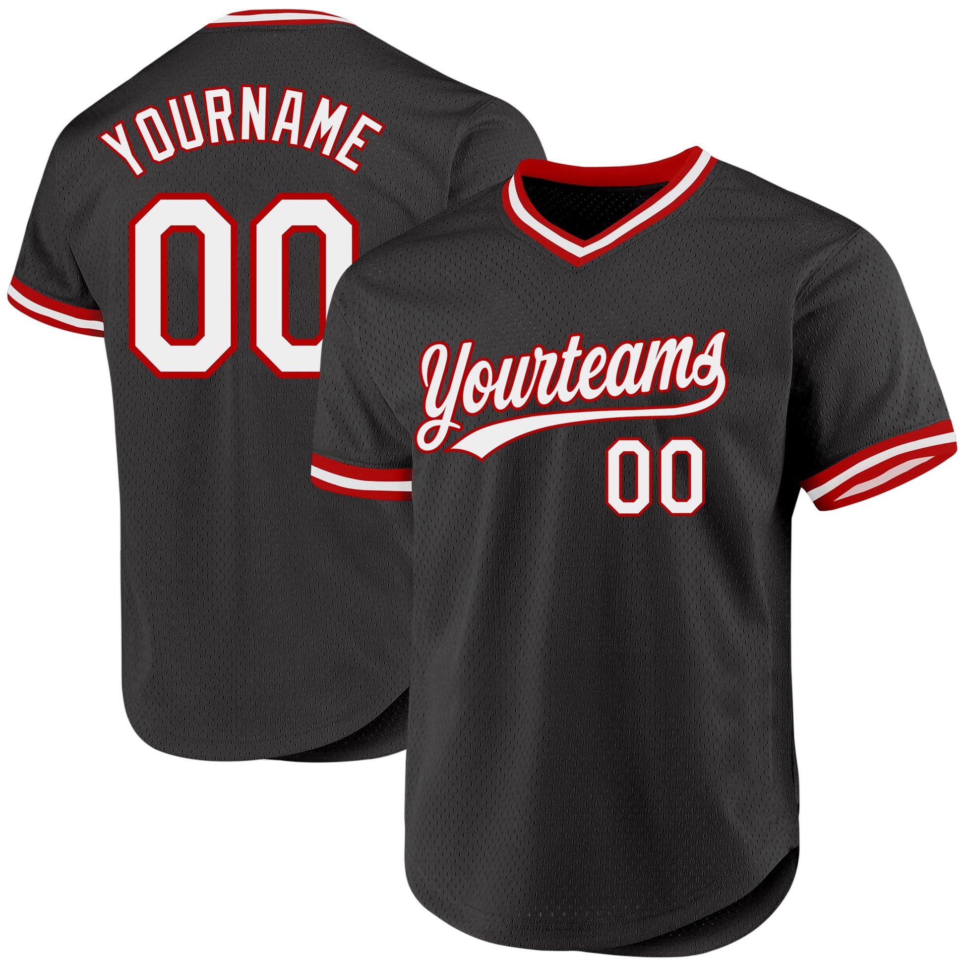 Custom Black White-Red Authentic Throwback Baseball Jersey - Main View