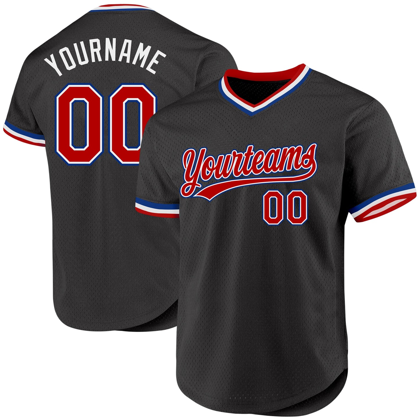 Custom Black Red-Royal Authentic Throwback Baseball Jersey - Main View