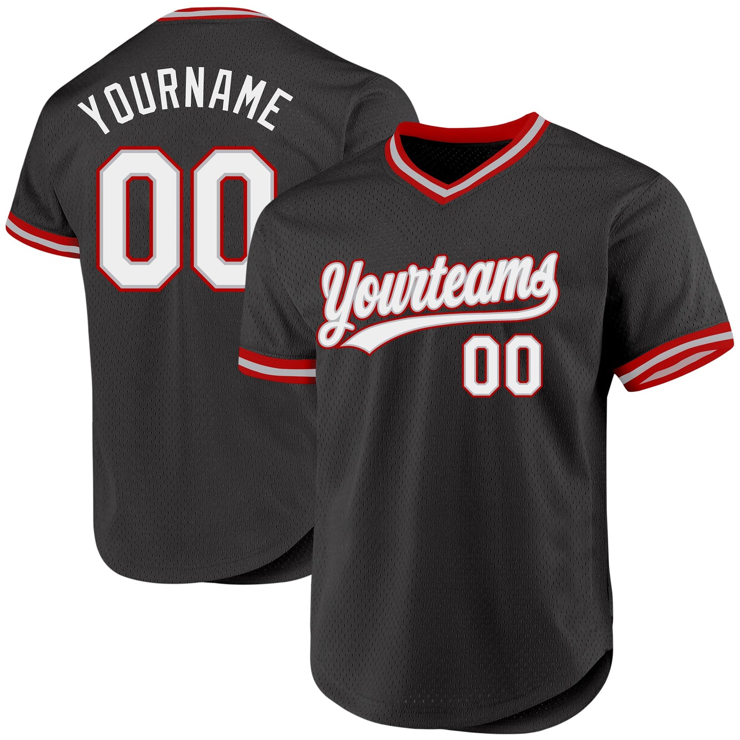 Custom Black Gray-Red Authentic Throwback Baseball Jersey - Main View