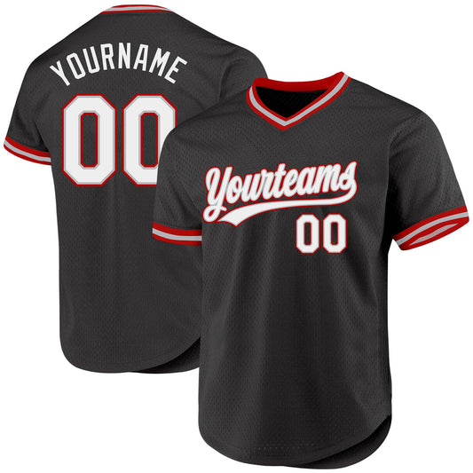 Custom Black Gray-Red Authentic Throwback Baseball Jersey - Main View