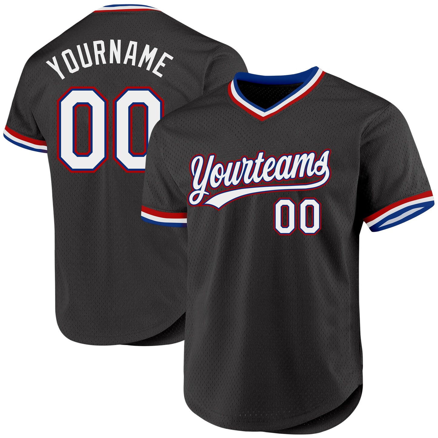 Custom Black Royal-Red Authentic Throwback Baseball Jersey - Main View