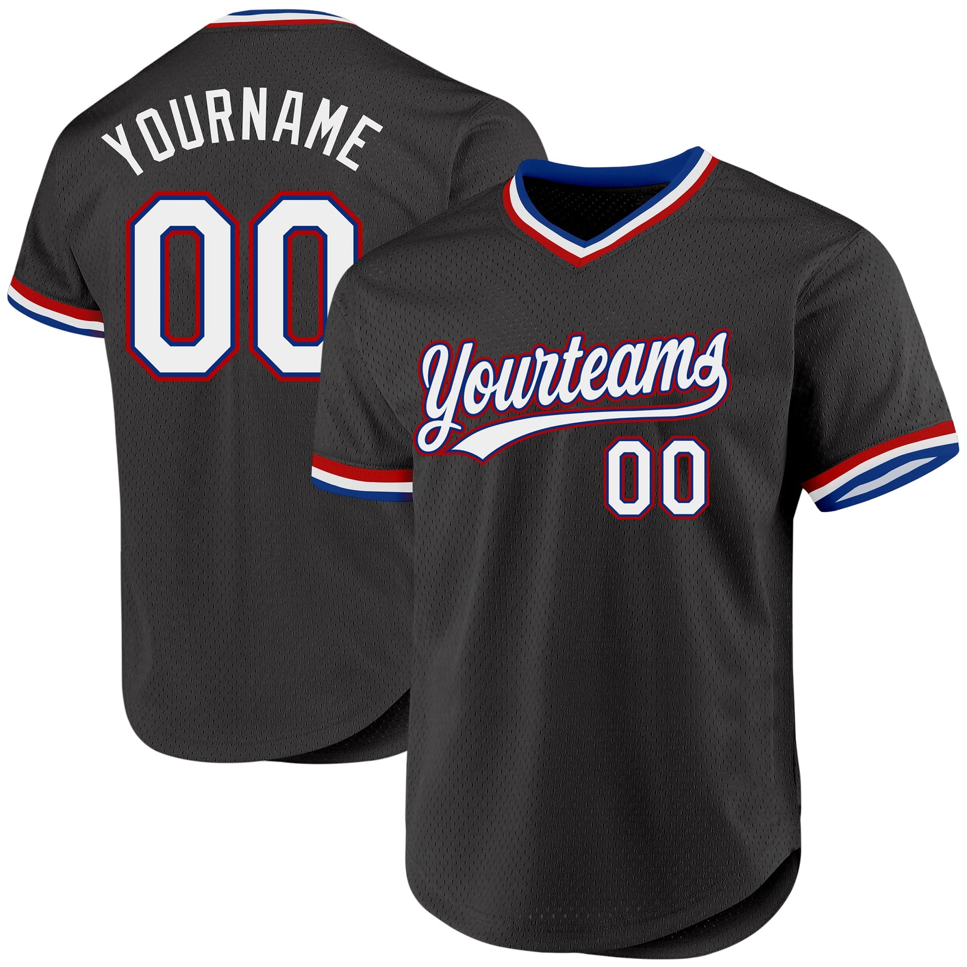 Custom Black Royal-Red Authentic Throwback Baseball Jersey - Main View