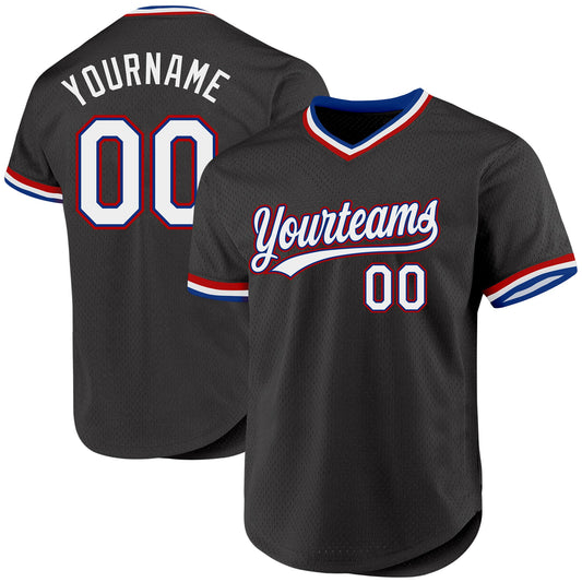 Custom Black Royal-Red Authentic Throwback Baseball Jersey - Main View