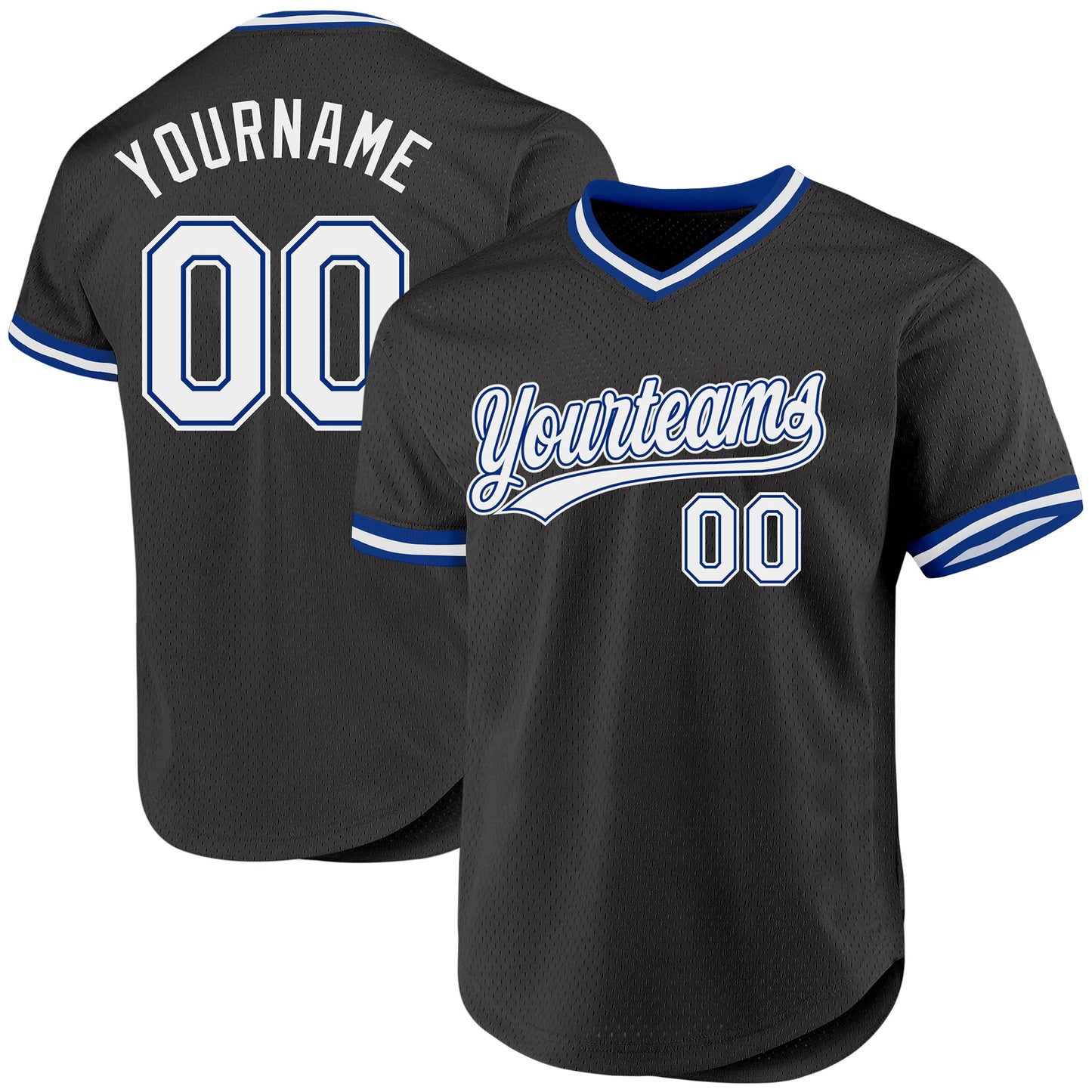 Custom Black White-Royal Authentic Throwback Baseball Jersey - Main View