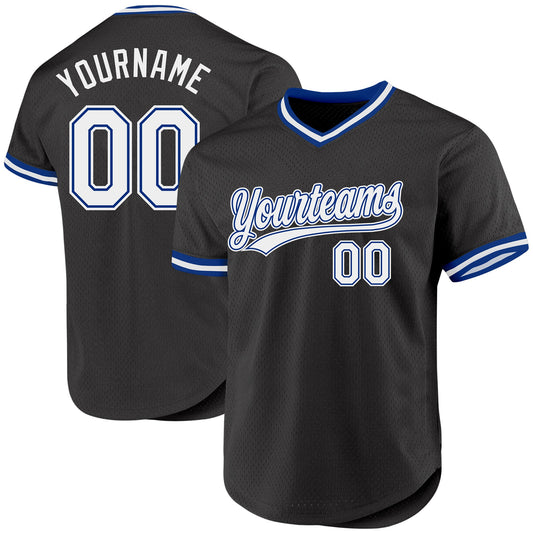 Custom Black White-Royal Authentic Throwback Baseball Jersey - Main View