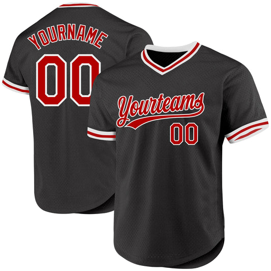 Custom Black Red-White Authentic Throwback Baseball Jersey - Main View