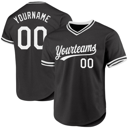 Custom Black White Authentic Throwback Baseball Jersey - Main View