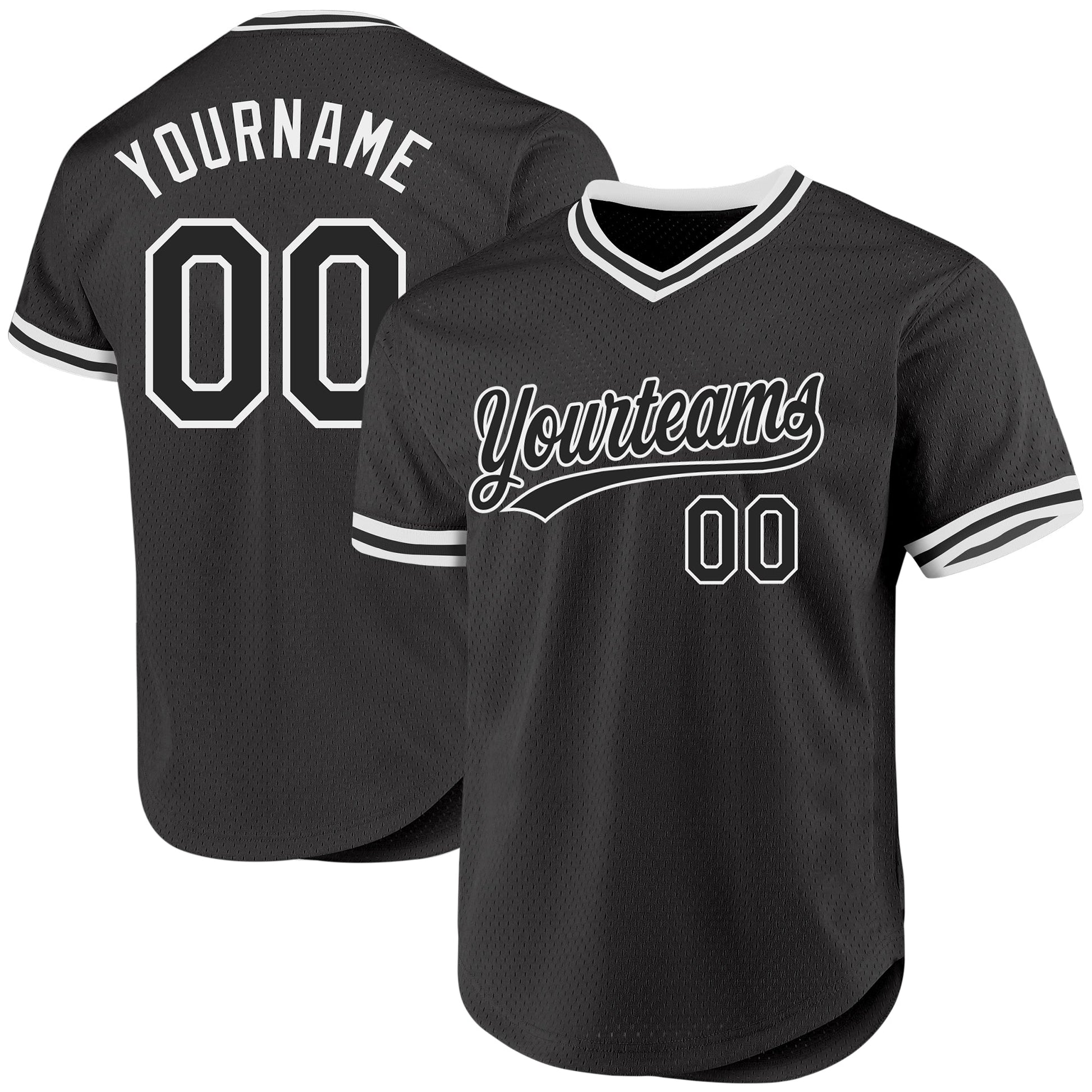 Custom Black White Authentic Throwback Baseball Jersey - Main View