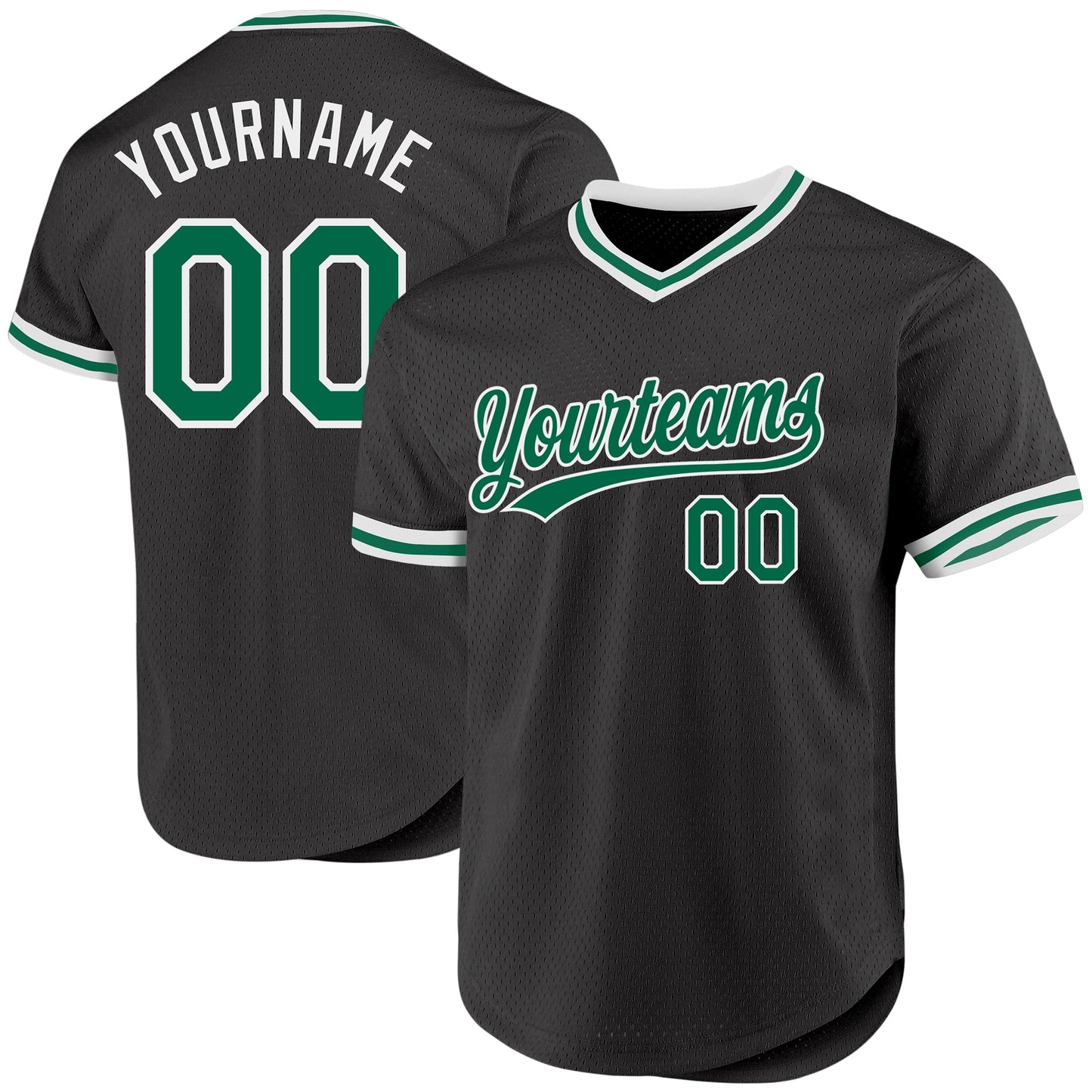 Custom Black Kelly Green-White Authentic Throwback Baseball Jersey - Main View