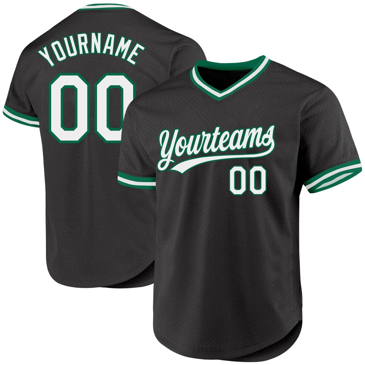Custom Black White-Kelly Green Authentic Throwback Baseball Jersey - Main View