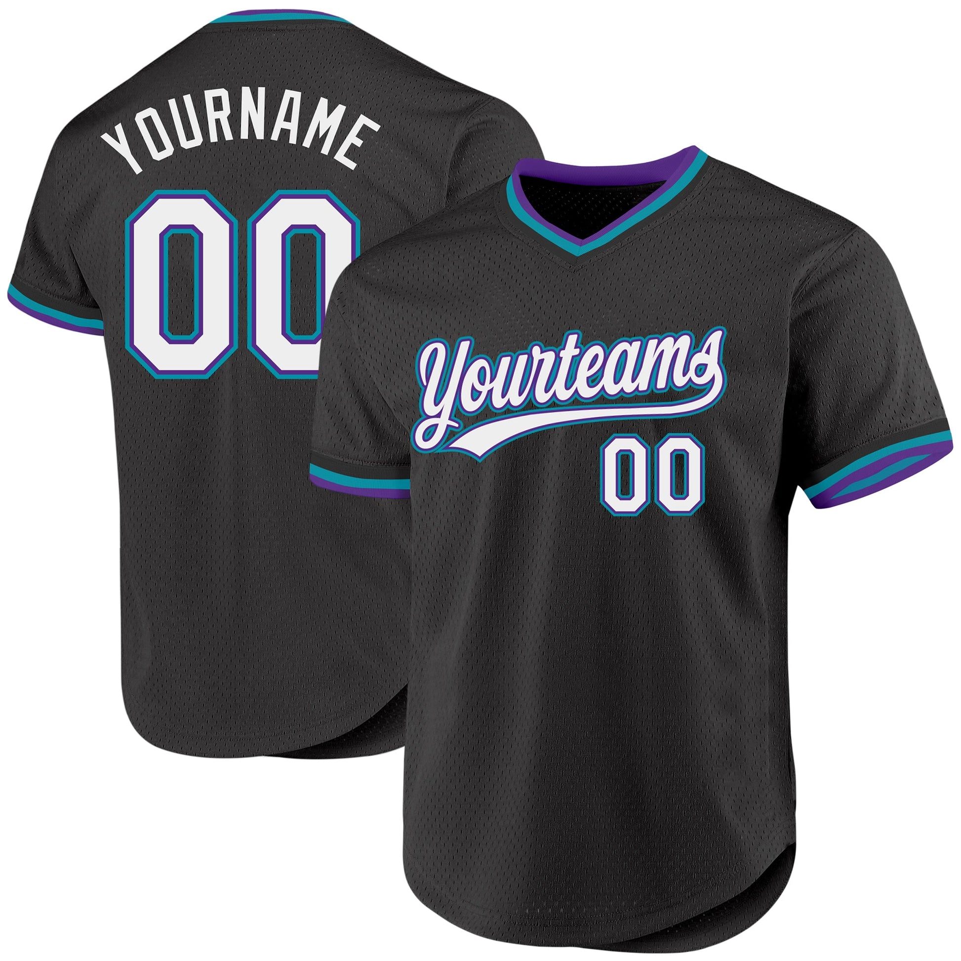 Custom Black Purple-Teal Authentic Throwback Baseball Jersey - Main View