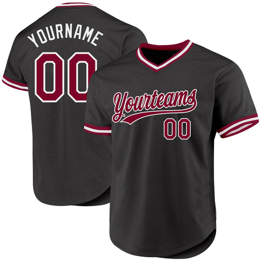 Custom Black Maroon-White Authentic Throwback Baseball Jersey - Main View