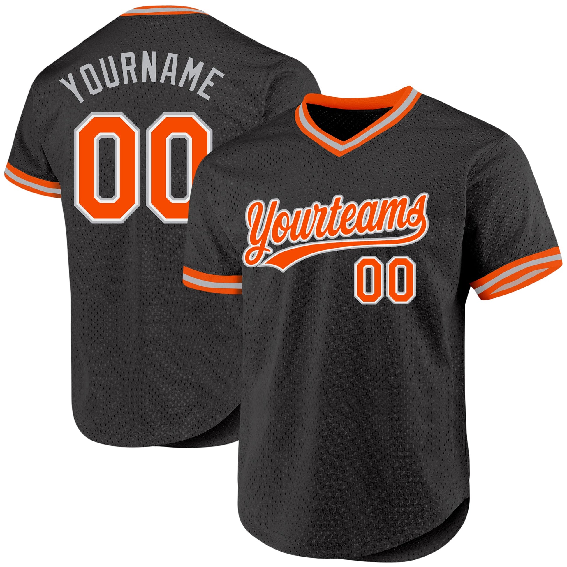 Custom Black Orange-Gray Authentic Throwback Baseball Jersey - Main View