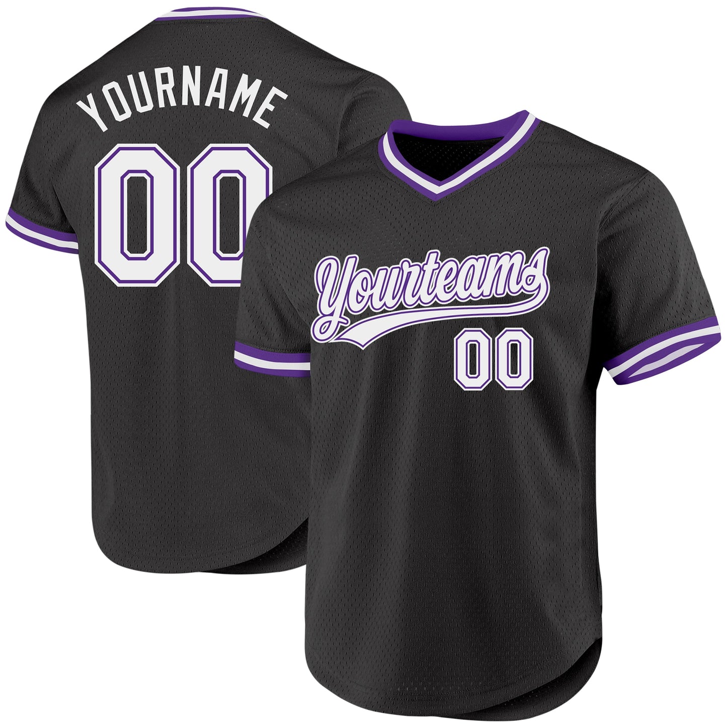 Custom Black White-Purple Authentic Throwback Baseball Jersey - Main View