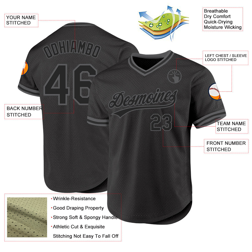 Custom Black Steel Gray Authentic Throwback Baseball Jersey view 3