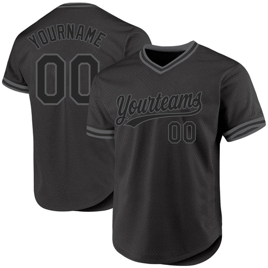 Custom Black Steel Gray Authentic Throwback Baseball Jersey - Main View
