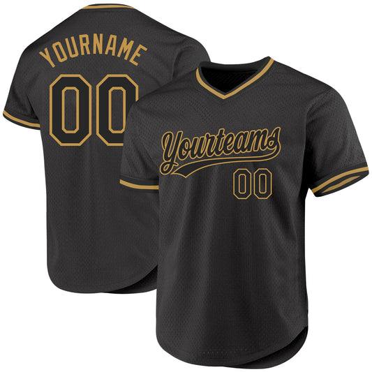 Custom Black Old Gold Authentic Throwback Baseball Jersey - Main View