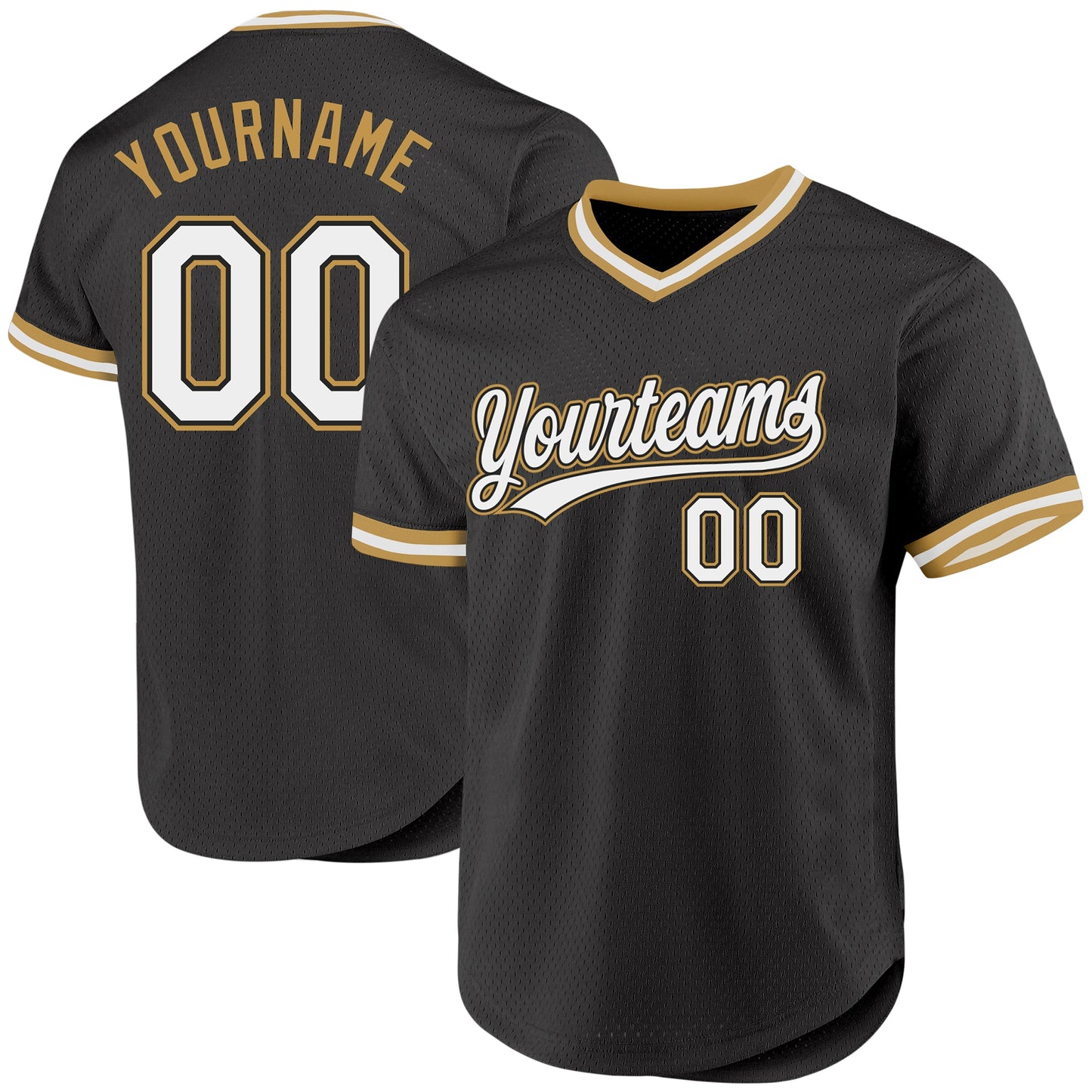 Custom Black White-Old Gold Authentic Throwback Baseball Jersey - Main View