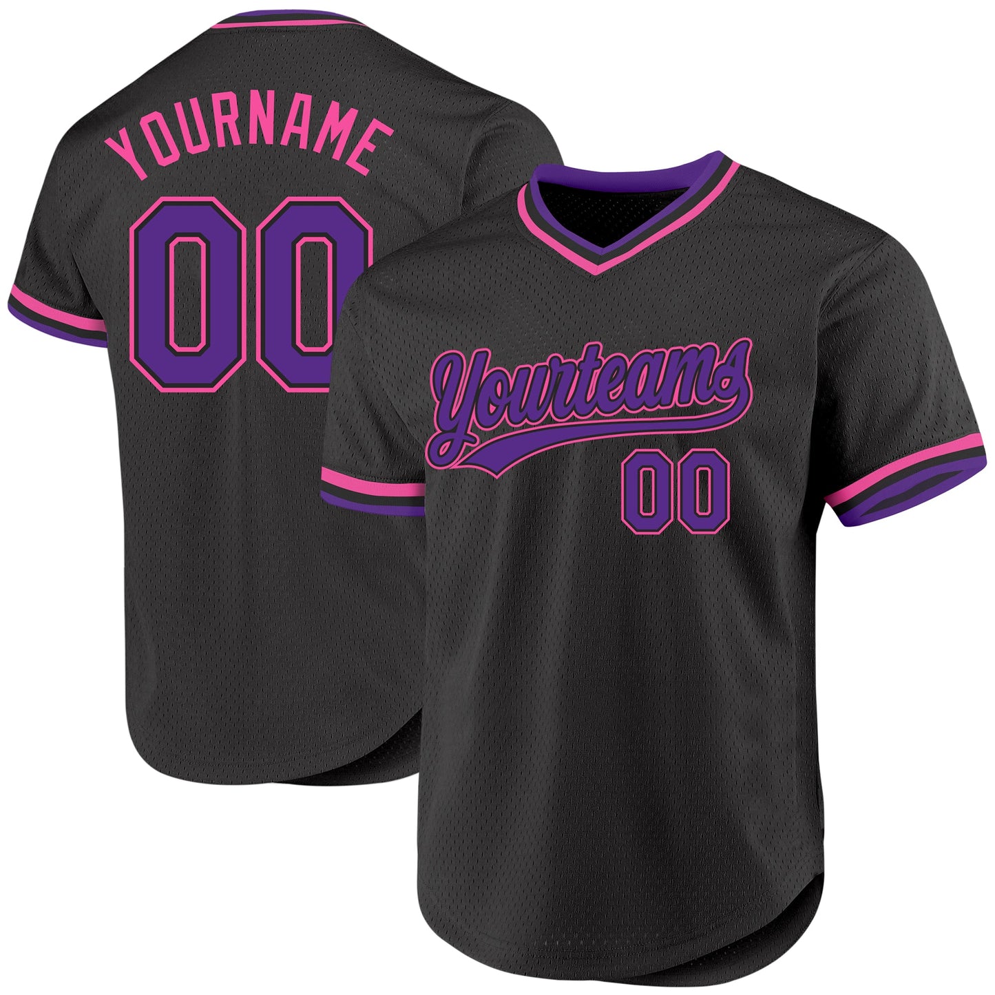 Custom Black Purple-Pink Authentic Throwback Baseball Jersey - Main View