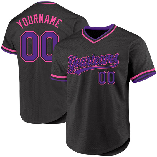 Custom Black Purple-Pink Authentic Throwback Baseball Jersey - Main View