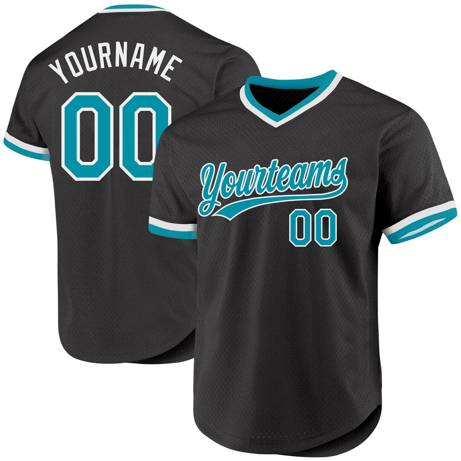 Custom Black Teal-White Authentic Throwback Baseball Jersey - Main View