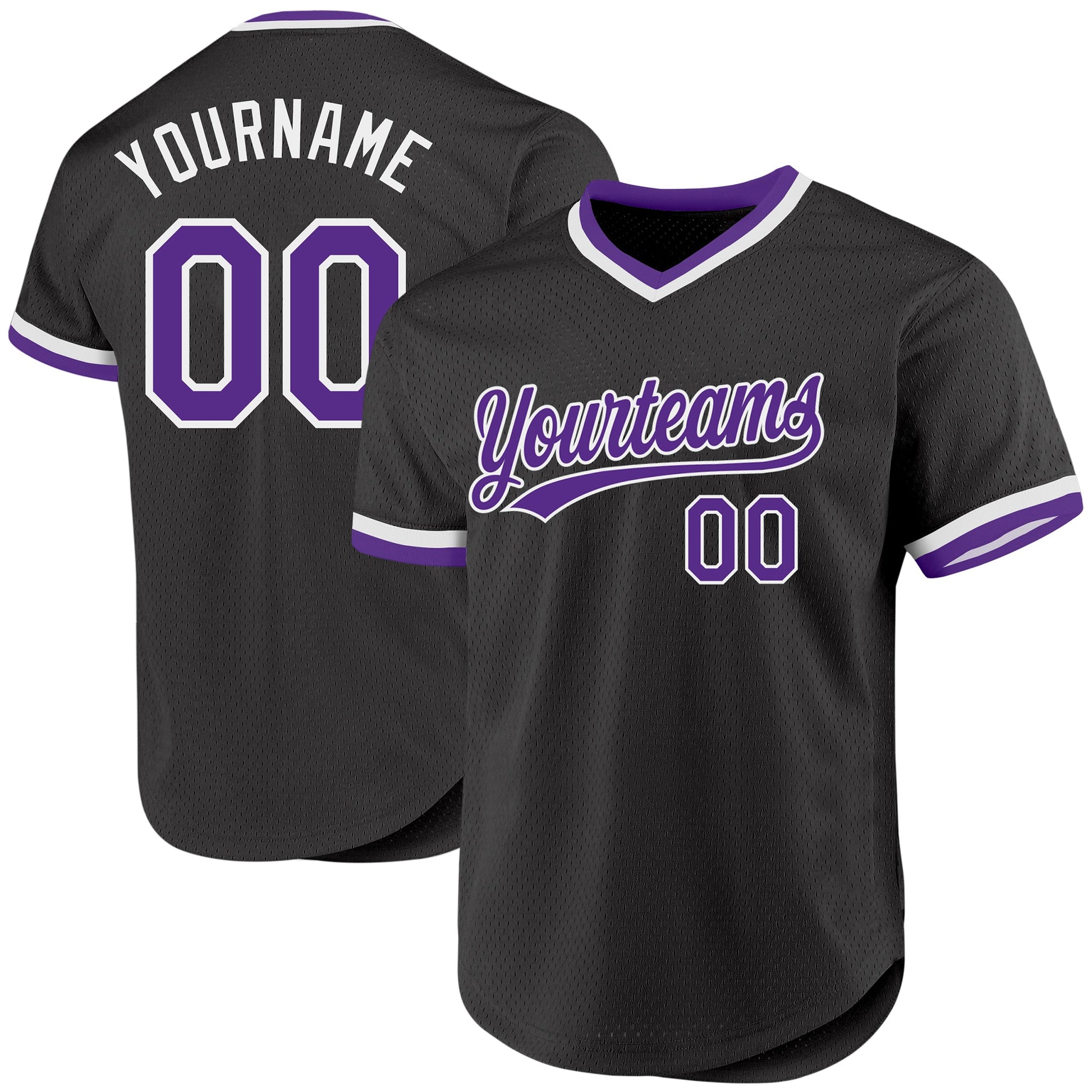 Custom Black Purple-White Authentic Throwback Baseball Jersey - Main View