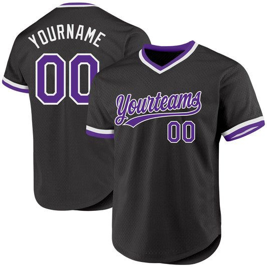 Custom Black Purple-White Authentic Throwback Baseball Jersey - Main View