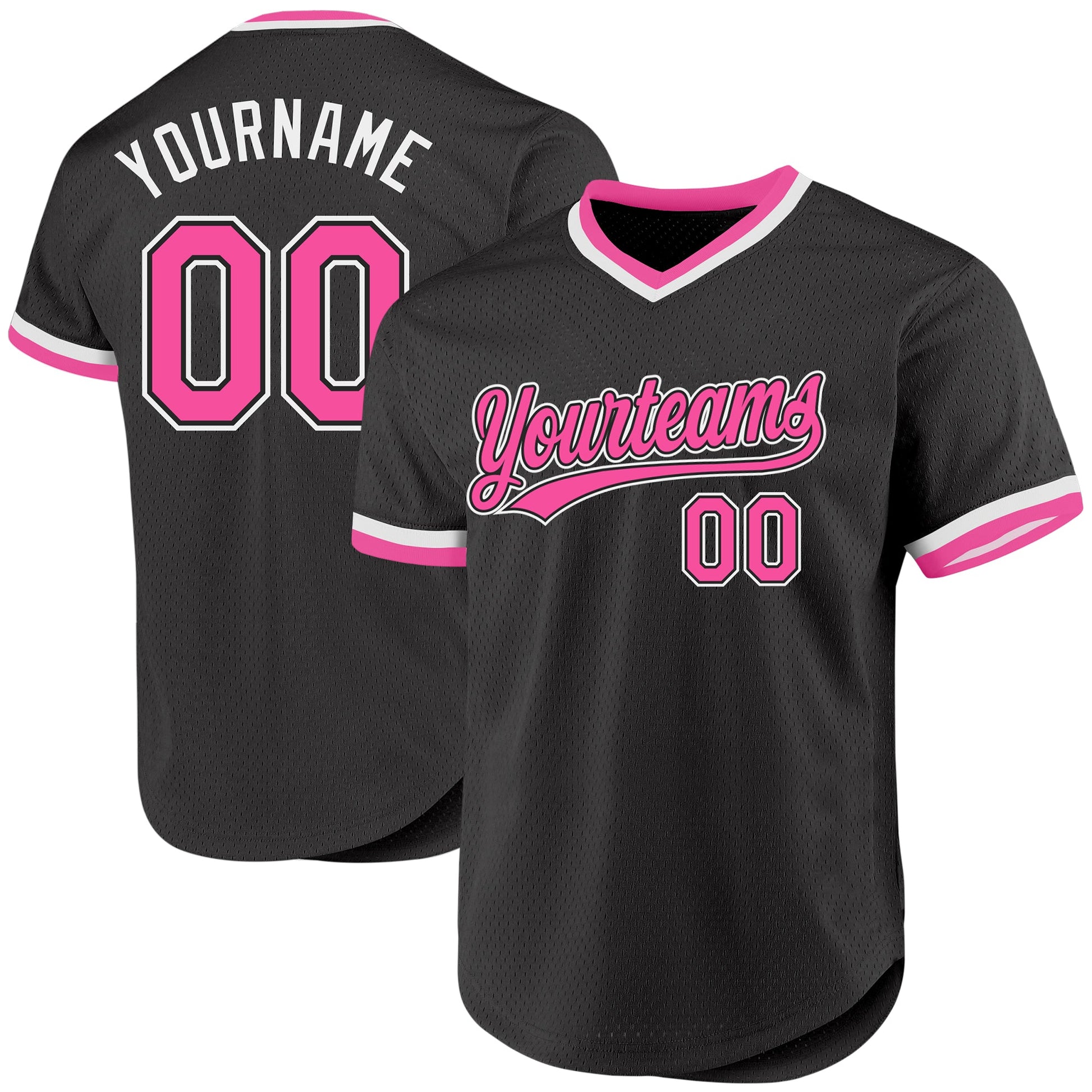 Custom Black Pink-White Authentic Throwback Baseball Jersey - Main View
