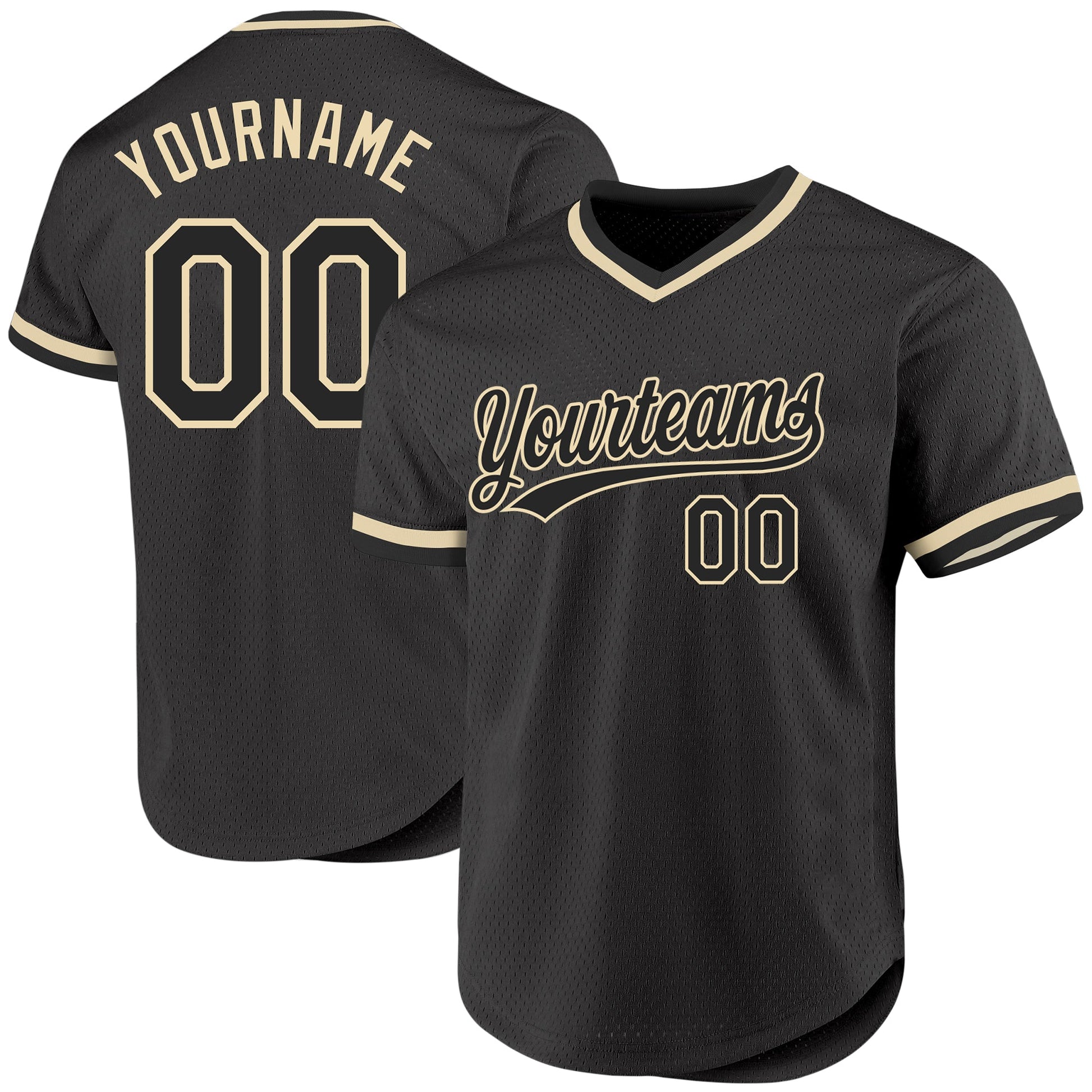 Custom Black Cream Authentic Throwback Baseball Jersey - Main View