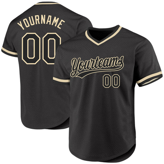 Custom Black Cream Authentic Throwback Baseball Jersey - Main View