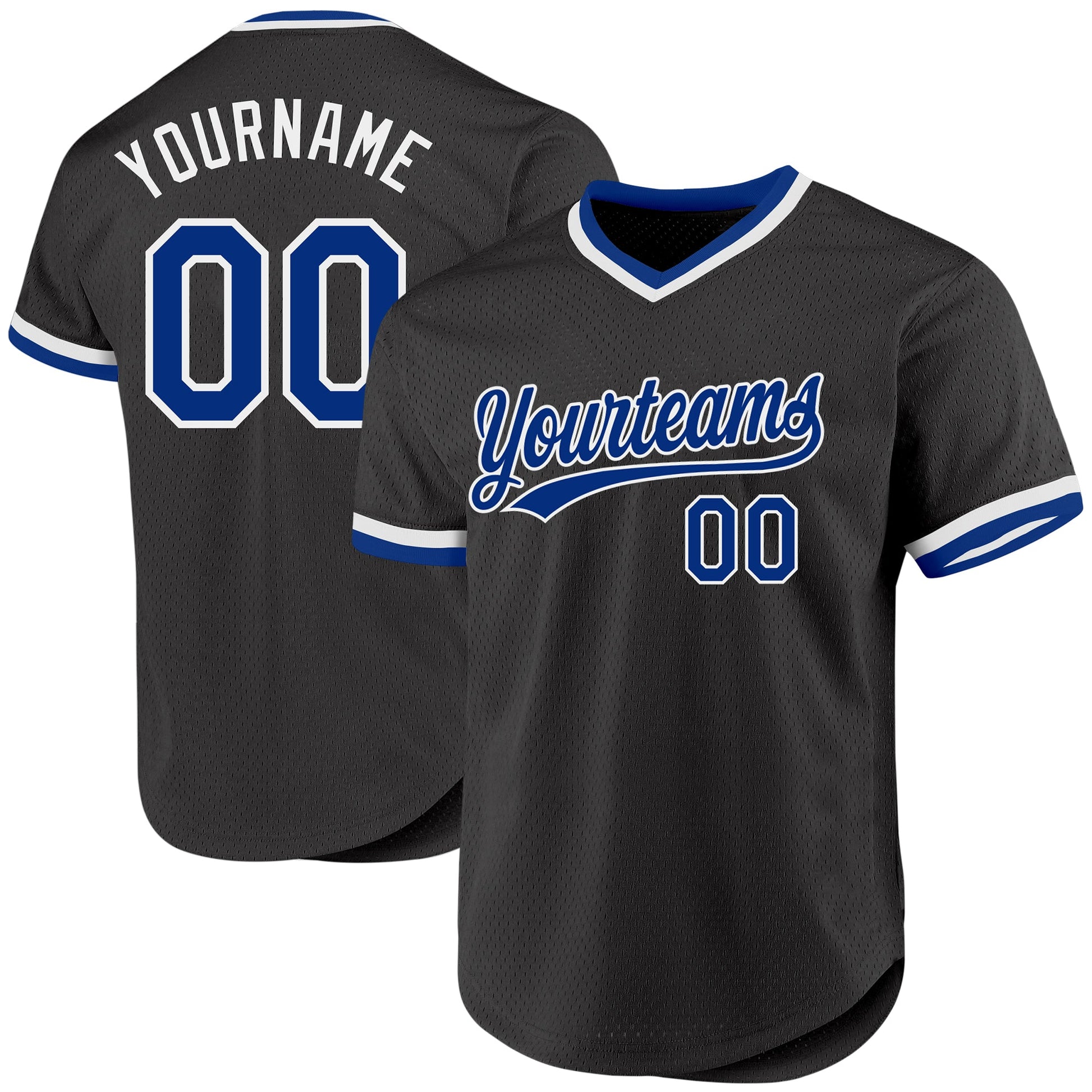 Custom Black Royal-White Authentic Throwback Baseball Jersey - Main View