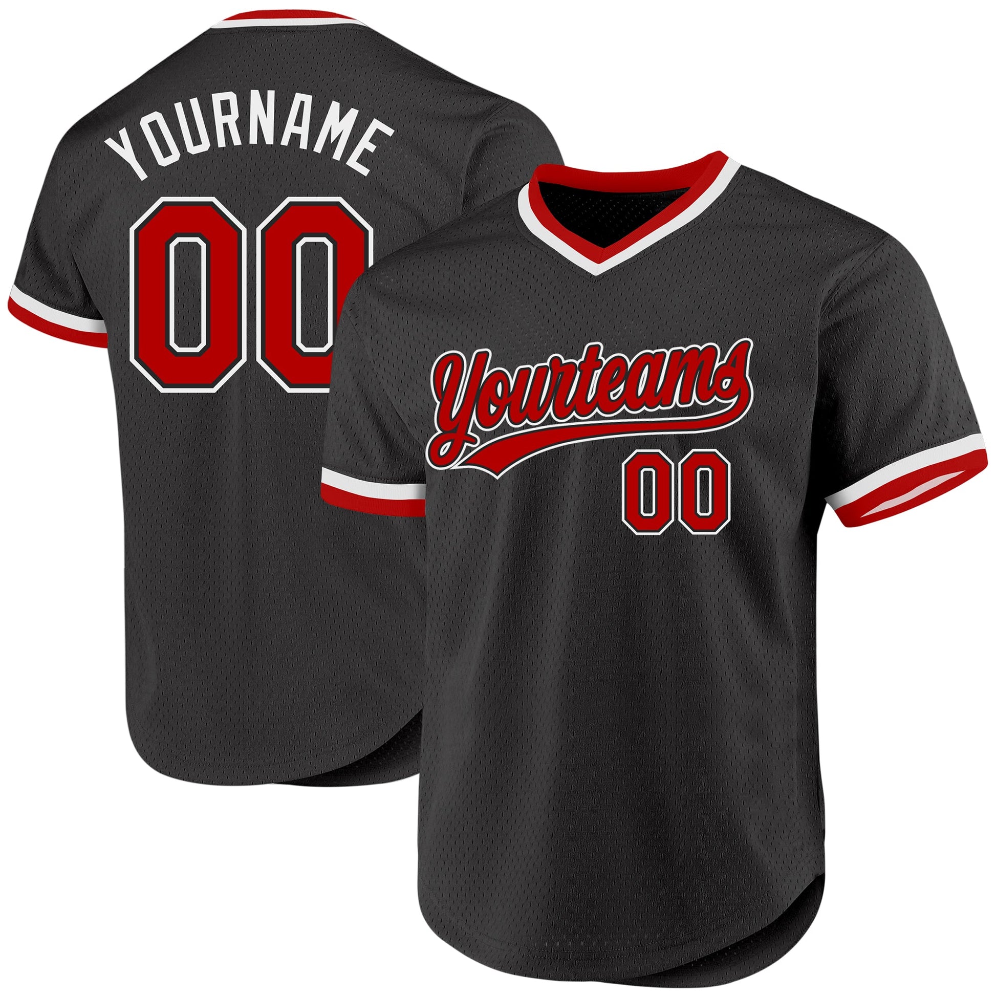 Custom Black Red-White Authentic Throwback Baseball Jersey - Main View