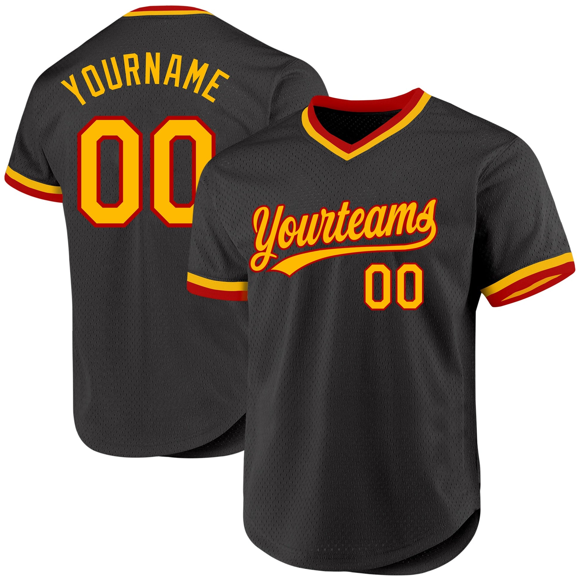 Custom Black Gold-Red Authentic Throwback Baseball Jersey - Main View