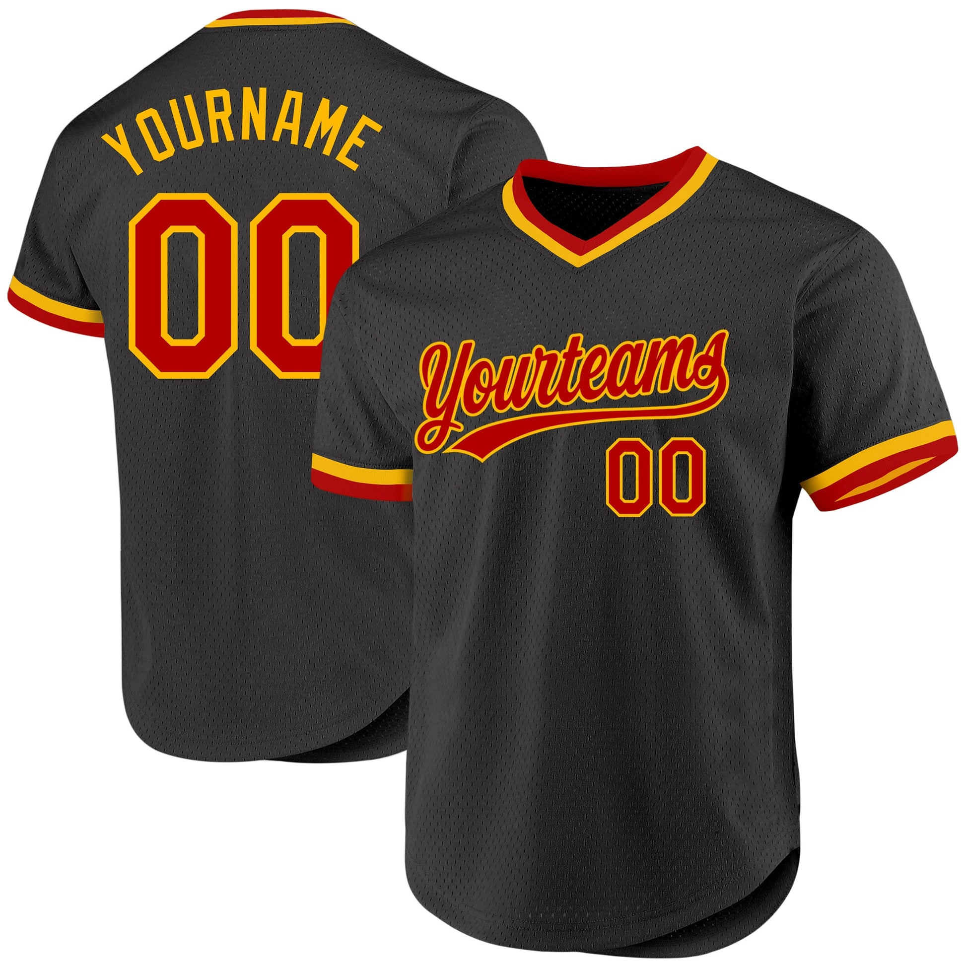 Custom Black Red-Gold Authentic Throwback Baseball Jersey - Main View