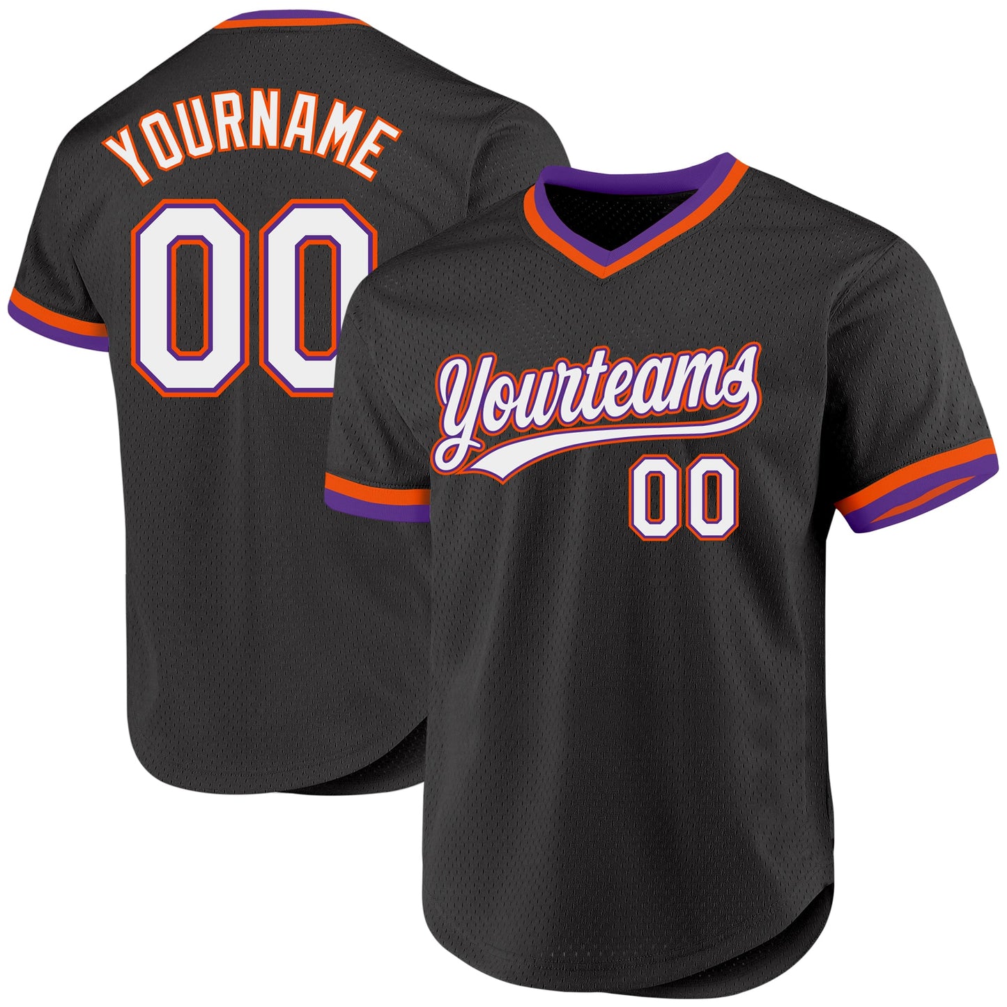 Custom Black Purple-Orange Authentic Throwback Baseball Jersey - Main View