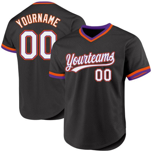 Custom Black Purple-Orange Authentic Throwback Baseball Jersey - Main View