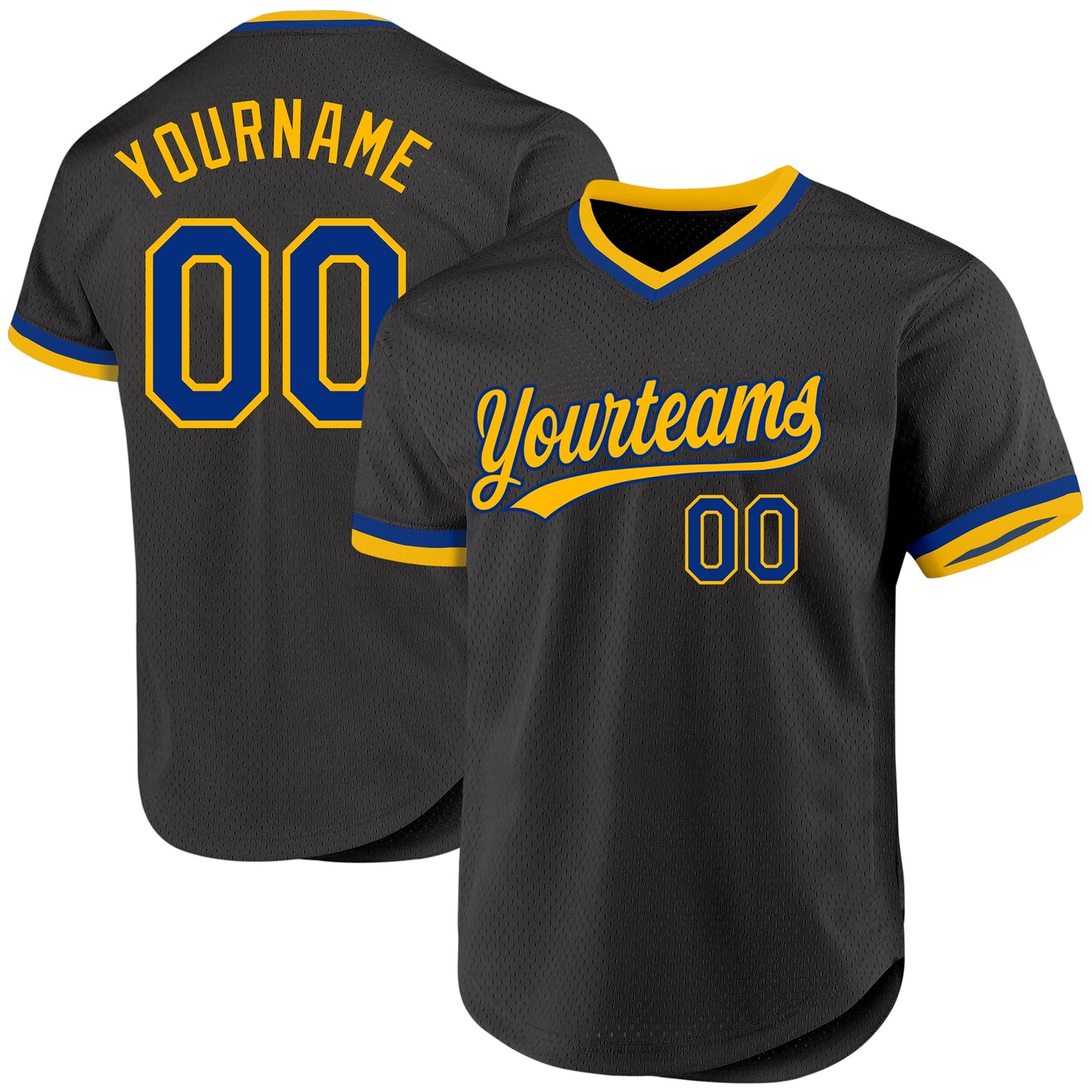 Custom Black Royal-Gold Authentic Throwback Baseball Jersey - Main View