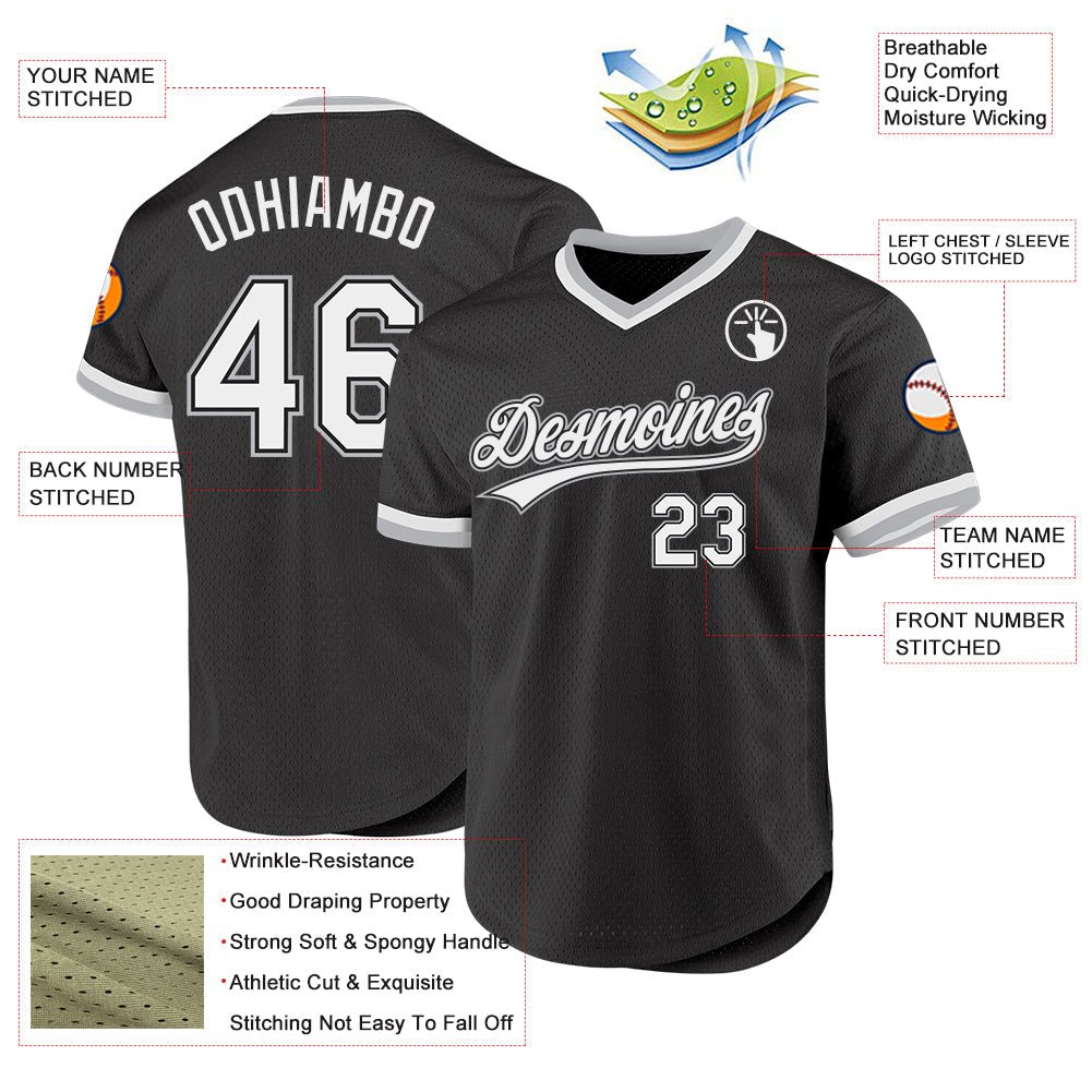 Custom Black White-Gray Authentic Throwback Baseball Jersey view 3