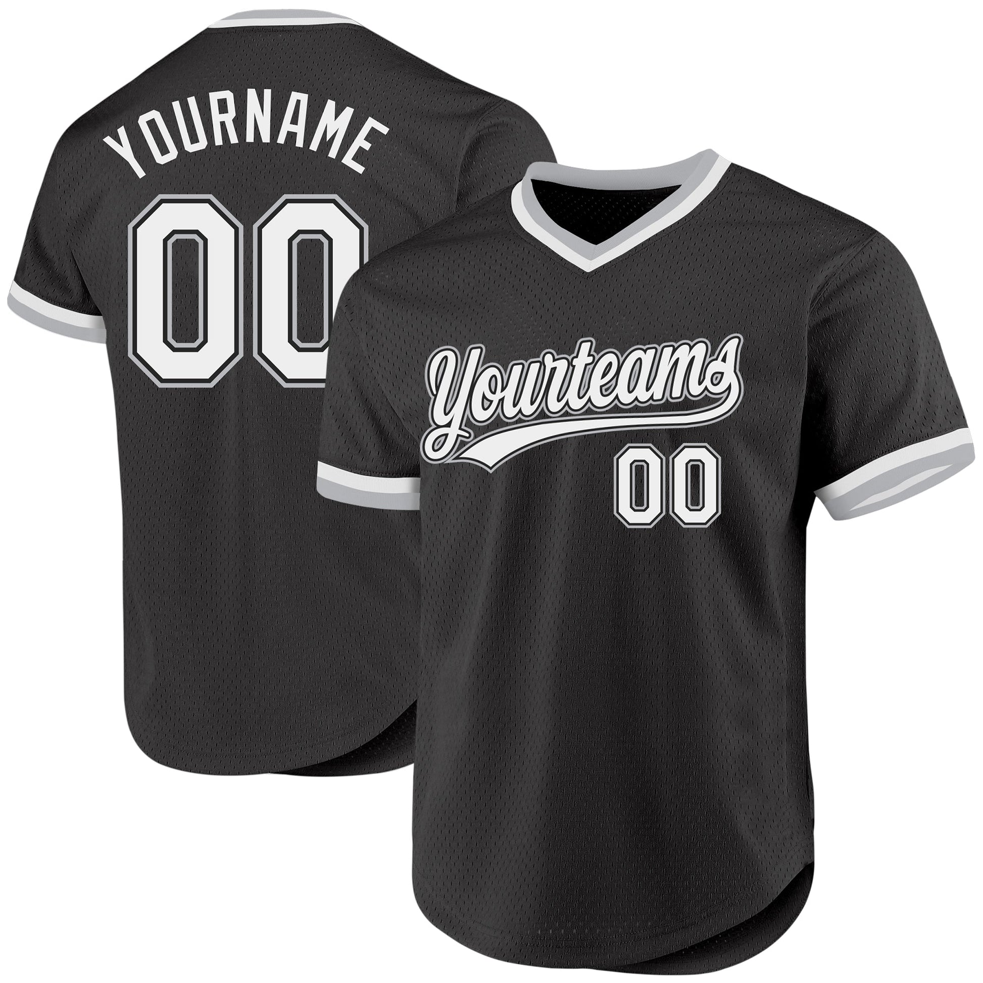 Custom Black White-Gray Authentic Throwback Baseball Jersey - Main View