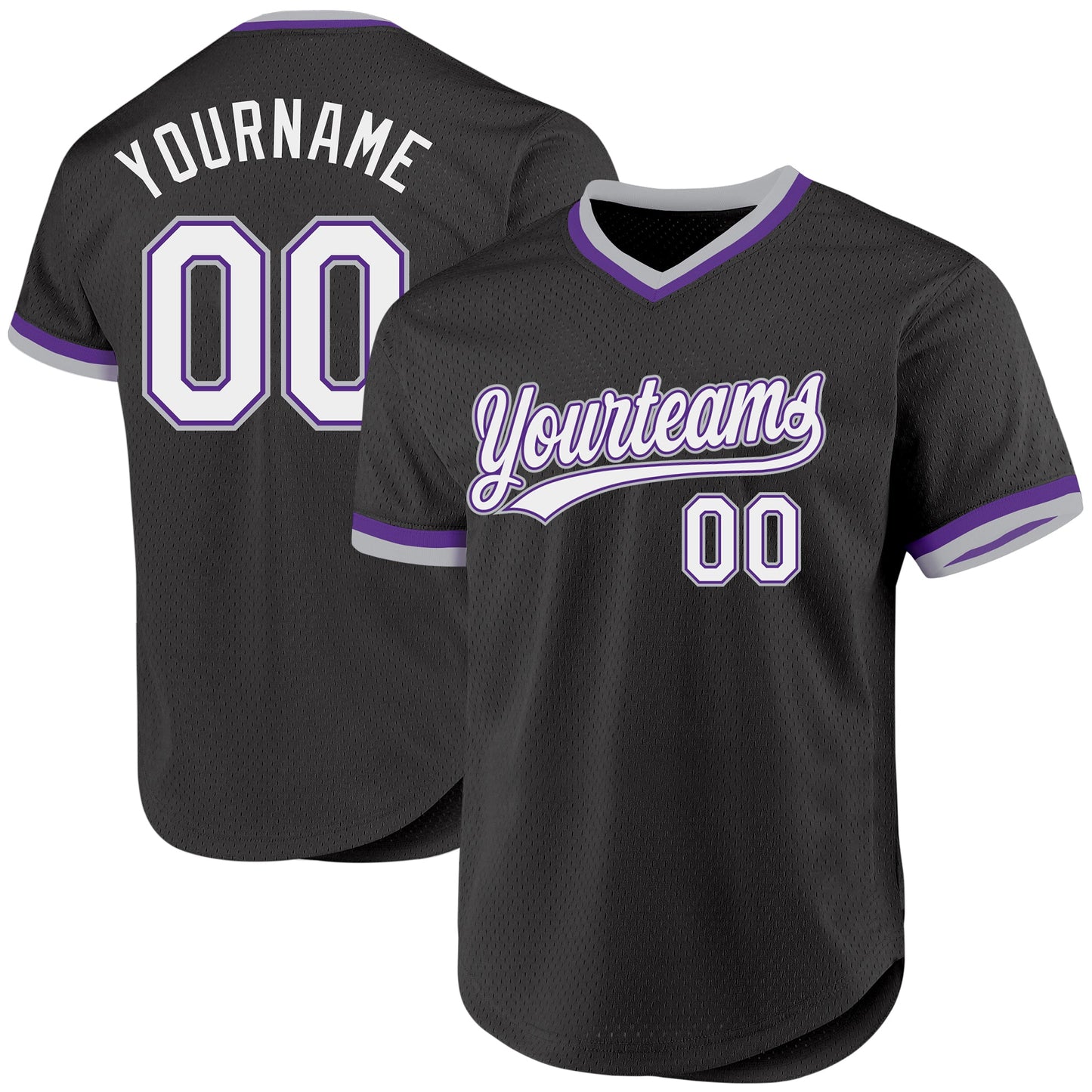 Custom Black Purple-Gray Authentic Throwback Baseball Jersey - Main View