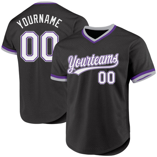 Custom Black Purple-Gray Authentic Throwback Baseball Jersey - Main View