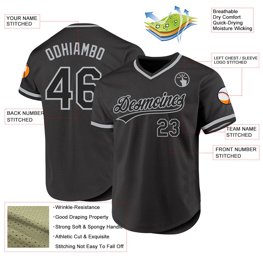 Custom Black Gray Authentic Throwback Baseball Jersey view 3