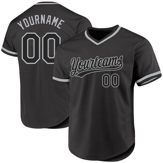 Custom Black Gray Authentic Throwback Baseball Jersey - Main View
