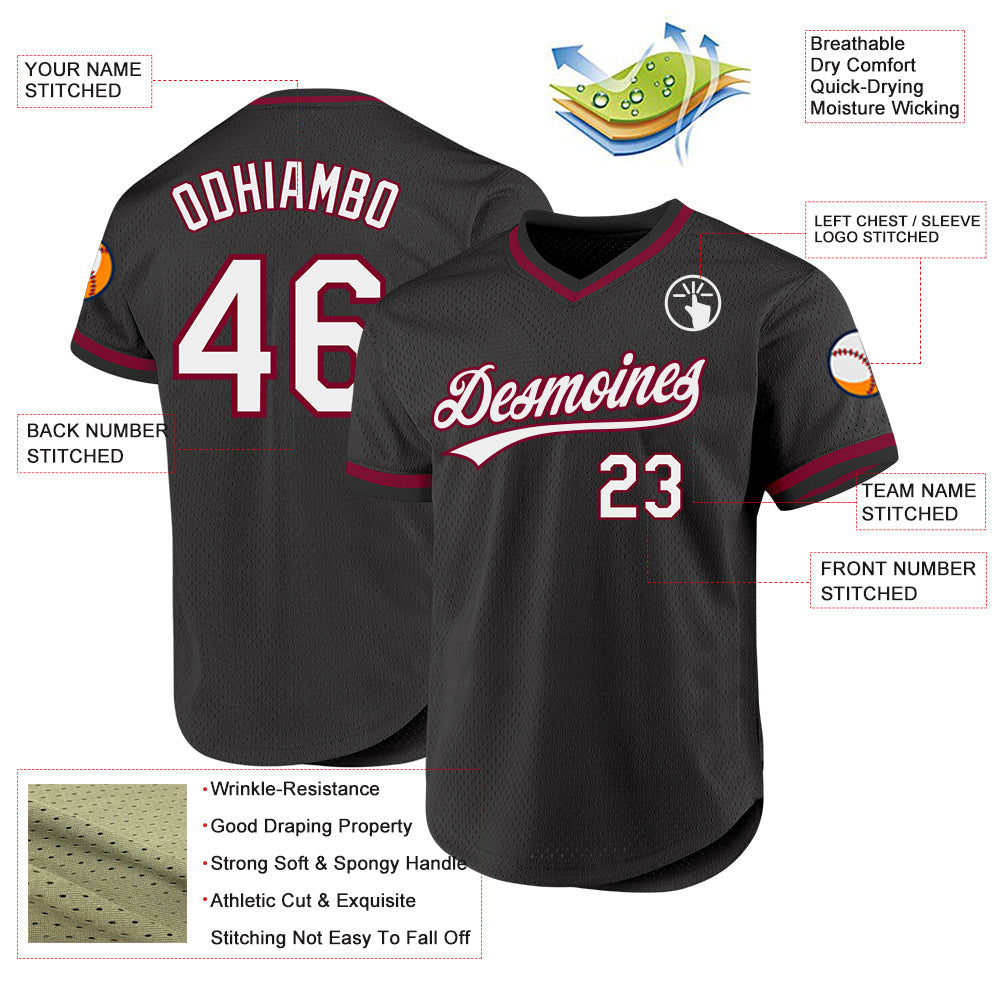 Custom Black White-Maroon Authentic Throwback Baseball Jersey view 3
