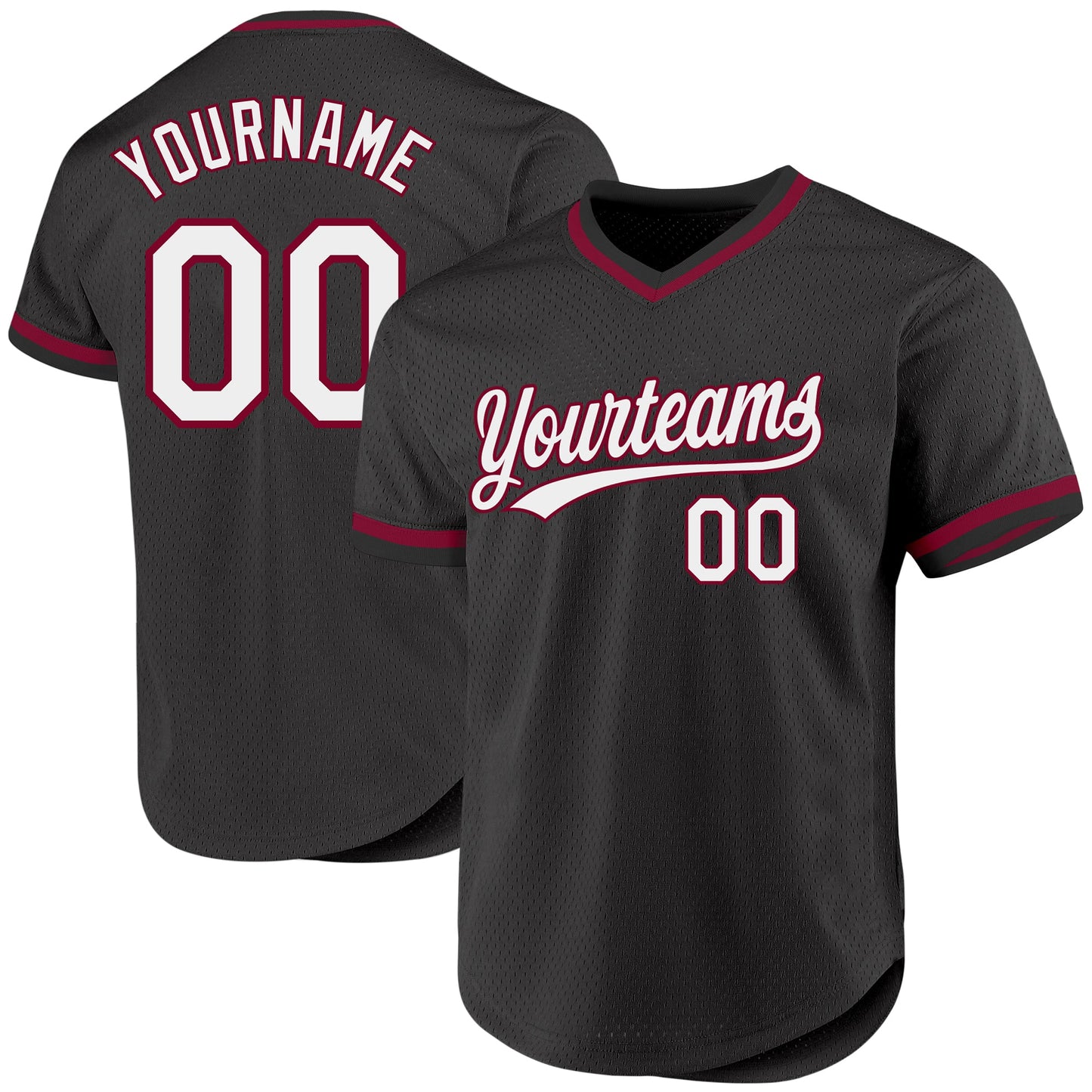 Custom Black White-Maroon Authentic Throwback Baseball Jersey - Main View