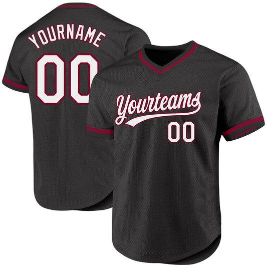 Custom Black White-Maroon Authentic Throwback Baseball Jersey - Main View