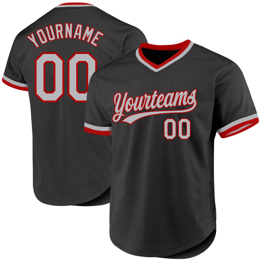 Custom Black Gray-Red Authentic Throwback Baseball Jersey - Main View