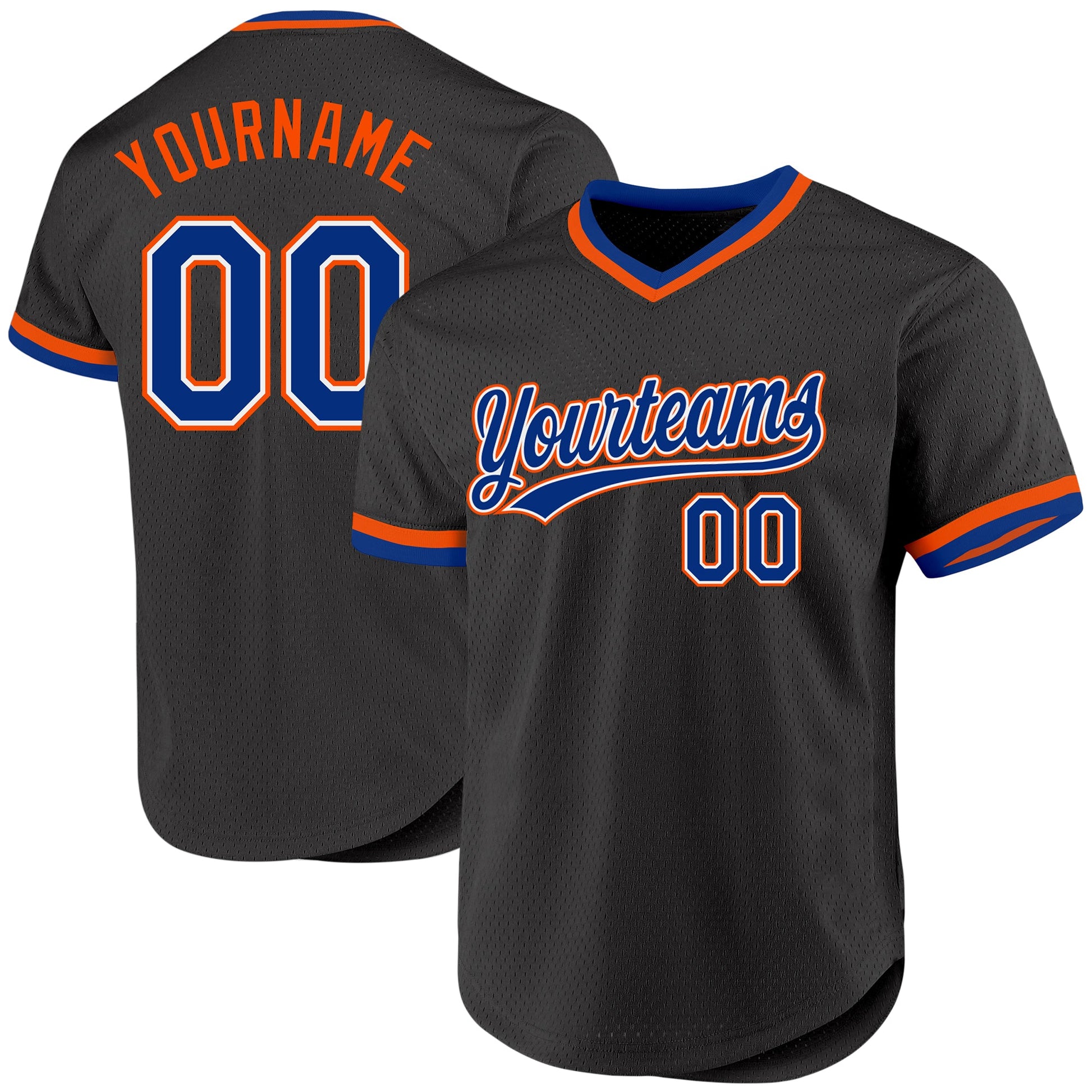 Custom Black Royal-Orange Authentic Throwback Baseball Jersey - Main View