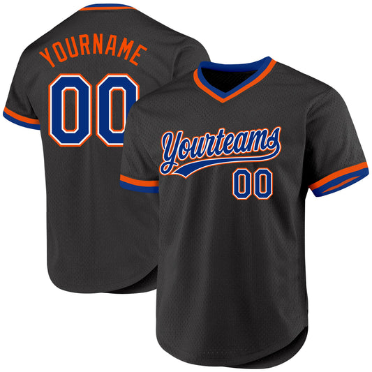 Custom Black Royal-Orange Authentic Throwback Baseball Jersey - Main View