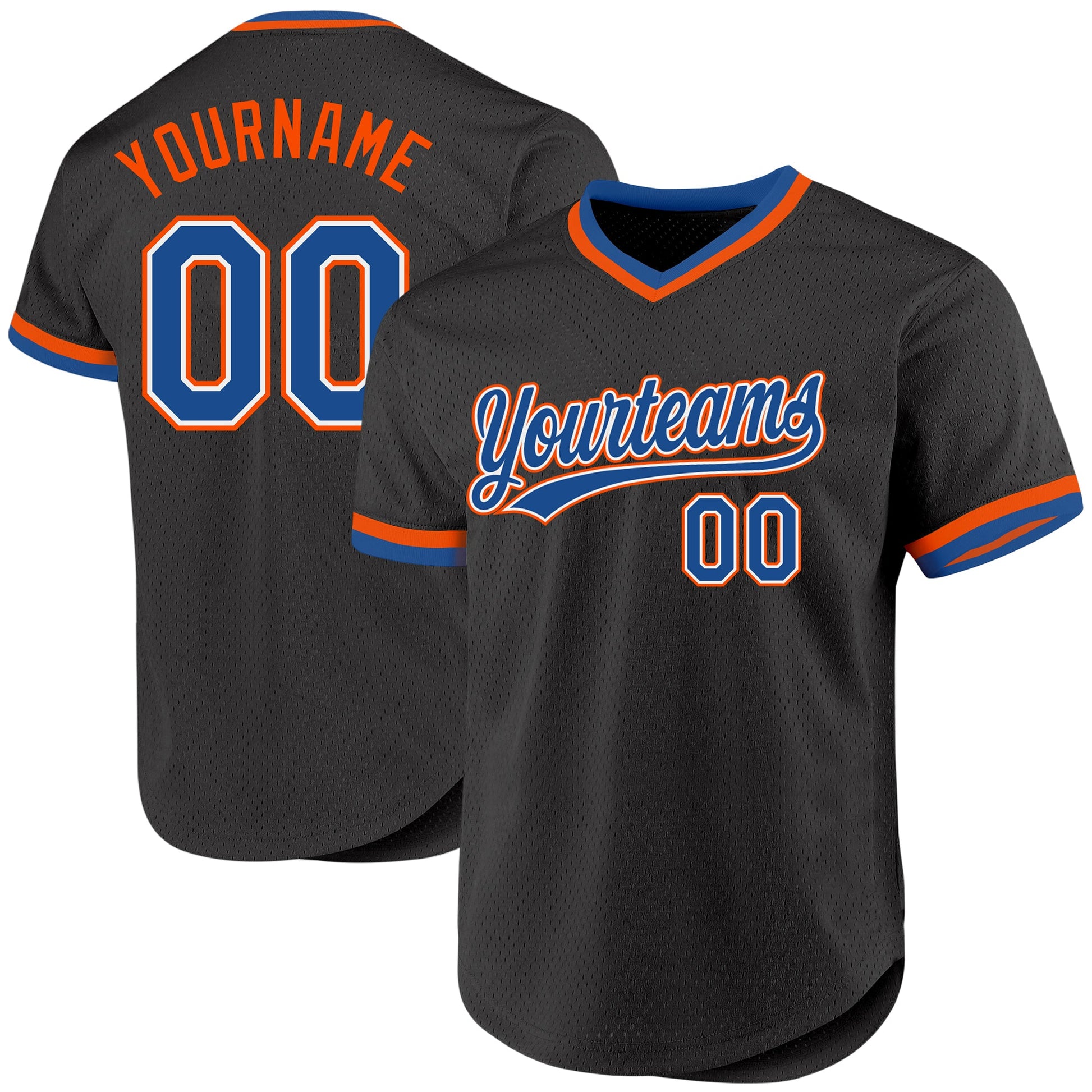 Custom Black Blue-Orange Authentic Throwback Baseball Jersey - Main View